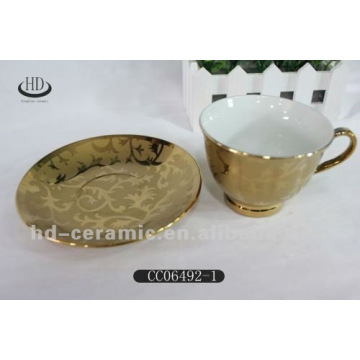 gold plated ceramic tea cup and saucer sets